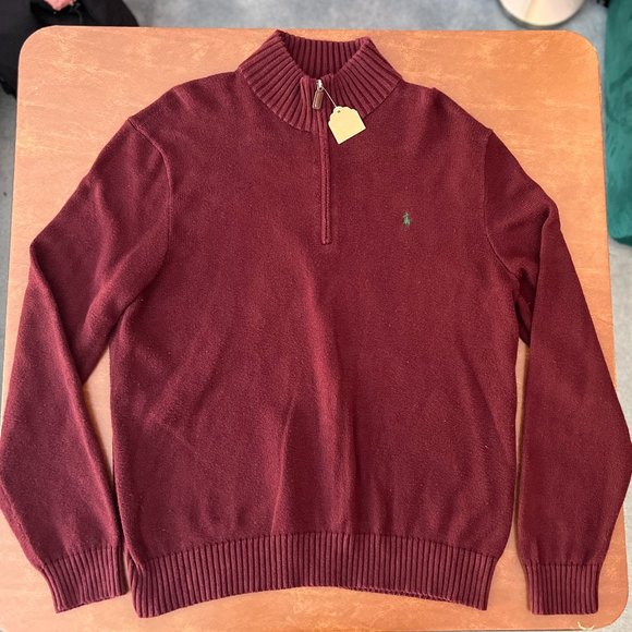 Polo Ralph Lauren Other - Polo by Ralph Lauren Logo Burgundy/Maroon Mock Neck Quarter Zip Sweater (XL)